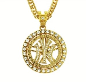 14K vergoldet Iced CZ NY New York Yankees Anhänger + 30" Hip Hop Kette Halskette - Bild 1 von 4