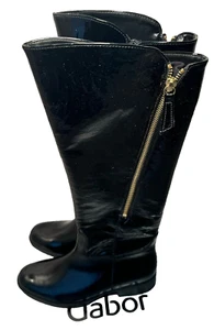 Gabor Leather Knee High Flat Boots UK 4.5 / EU 37.5 Black Patent Womens Full Zip - Picture 1 of 19