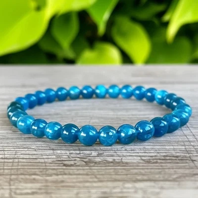 Pulsera elástica con cuentas de apatita azul natural hecha a mano piedras preciosas joyería para mujer Foto 1 de 3