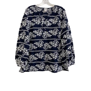 Top túnica Chico’s floral bordado con ojales para mujer talla L pulóver mangas globo - Imagen 1 de 11