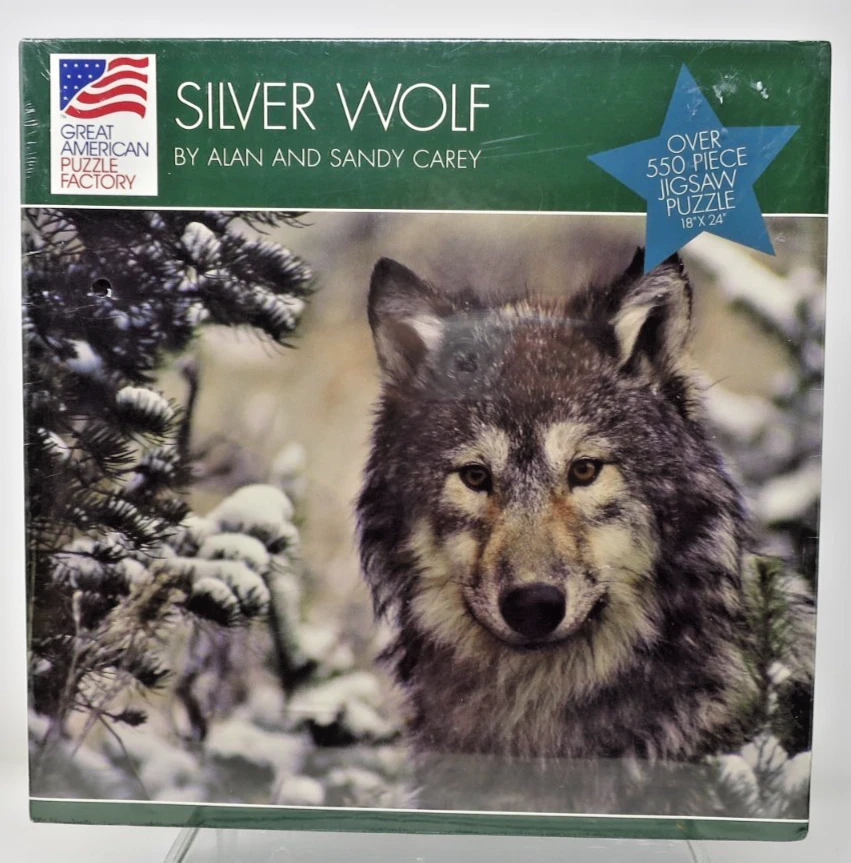 Silver Wolf Snowy Pines 550pc Great American Puzzle Factory 1996 8006