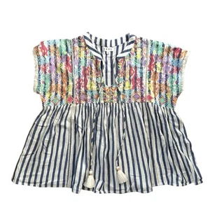 Anthropologie THML weiß & blau gestreift bestickt Kurzarm Cropped Tunika S - Bild 1 von 11