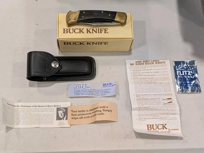 NOS Early Buck 110 Category #381 Folding Hunter Knife - New W/ Box & Sheath  - Image 1 of 4