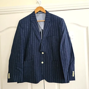 Chaqueta de lino de lujo para hombre Marks and Spencer UK 42 S azul a rayas pecho 42 pulgadas 107 cm - Imagen 1 de 10