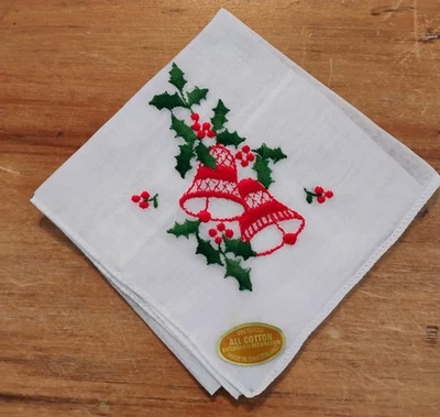 Adesivo de folha original vintage bordado Natal 🎁 Lenço Hankie - Imagem 1 de 3