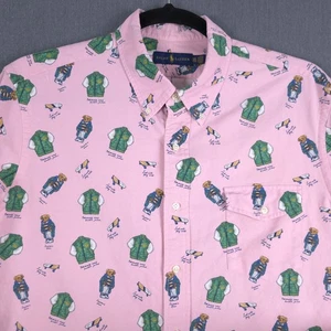 Ralph Lauren Polo Bear Oxford Camicia Uomo 2XL Rosa AOP Manica Lunga Bottoni XXL - Foto 1 di 9