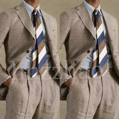 Trajes de hombre a cuadros caqui ocio uso diario boda novio esmoquin pantalones dos piezas Foto 1 de 4
