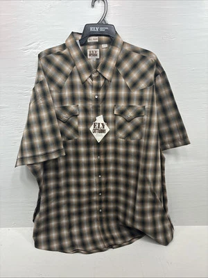 Nuevo Para Hombre ELY Cattleman Franela Amarilla Manga Corta Perla Snap 4XL F-51 Foto 1 de 4