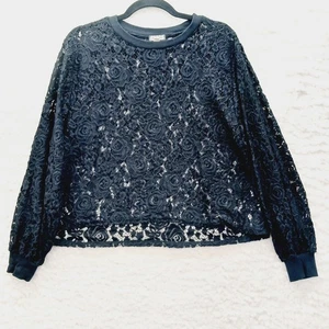 Blouse Size M Black Rose Lace Whimsygoth Fairygoth Romantic Mesh Goth Alt Girl - Picture 1 of 14