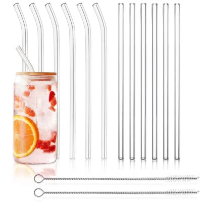 12 Pack Reusable Glass Straws - 8" x 8 MM for Smoothies, Milkshake, Tea, Juice - Image 1 of 4