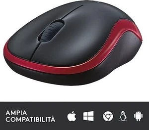 MOUSE LOGITECH M185 ROSSO/NERO,Work,House,Laptop,Pc Desktop - Foto 1 di 4