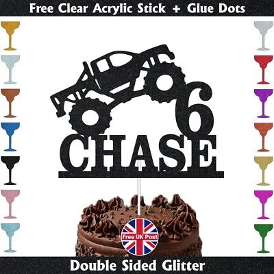 BLITZ-MARKET Personalised Monster Truck Glitter Cake Topper Any Name-Age Party Decoration