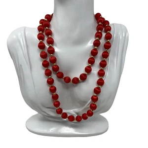 Vintage Red Silk Thread Necklace Wrapped Beads 32 inches - Picture 1 of 5