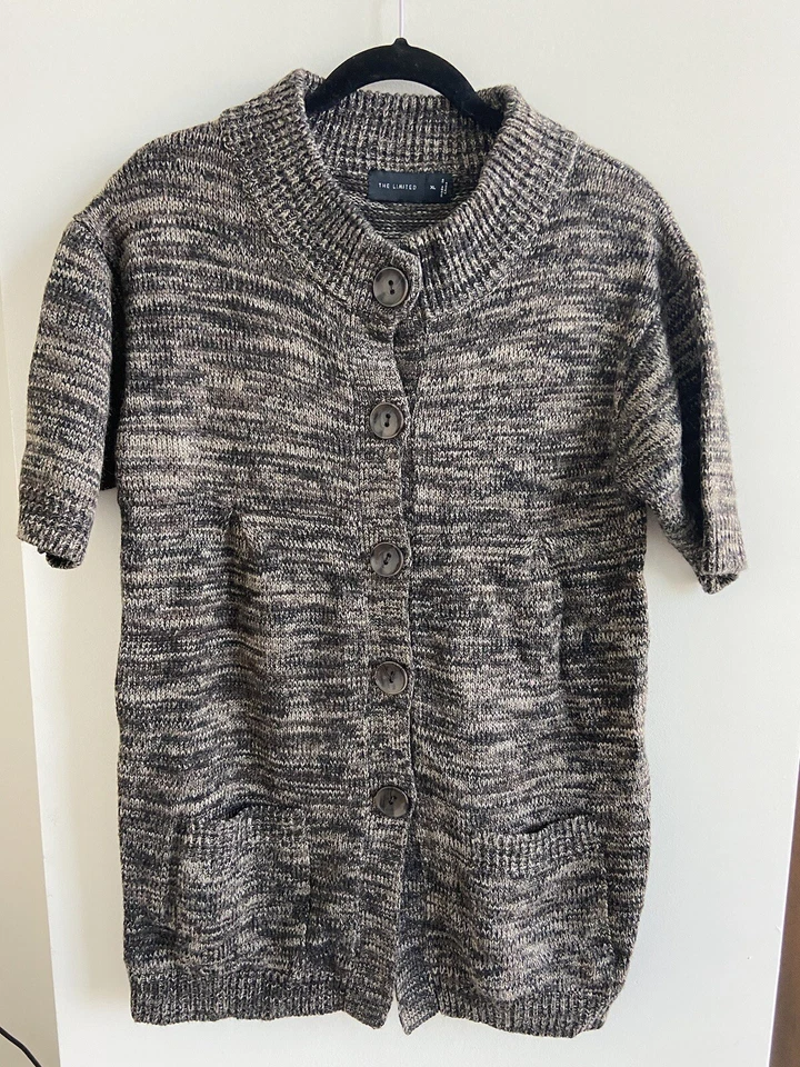 The Limited Mezcla Lana Marrón Botones Cárdigan Manga Corta Bolsillos Mujer XL Foto 1 de 4