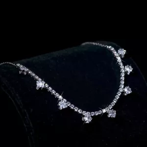 18k white gold gp made with SWAROVSKI crystal round drop chain slim bracelet - Picture 1 of 3