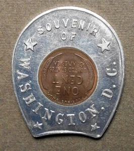 Washington D.C., Souvenir Of. Encased 1937P 1c, horseshoe holder, toned uncircul - Picture 1 of 2