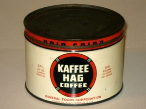 Barattolo di latta pubblicitario vintage anni 40 KAFFEE HAG COFFEE con coperchio! Chiave aperta DRIP Grind - Foto 1 di 7