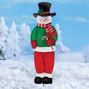 Adorable Festive Boy Snowman Outdoor Metal Christmas Yard Stake