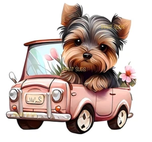 Sublimation Print Yorkie Pup Truck Ready To Press Heat Transfer - Picture 1 of 1