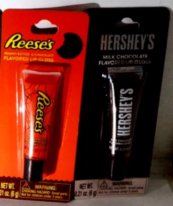 2 Type Lip Gloss 1 HERSHEY MILK CHOCOLATE & 1 REESE'S PEANUT BUTTER & CHOCOLATE - Picture 1 of 1