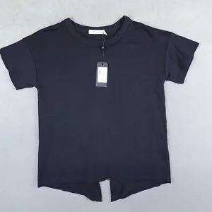 NWT Rag & Bone Kat Top Split Back Striped Tee Shirt Black Women XXS Short Sleeve - Picture 1 of 8