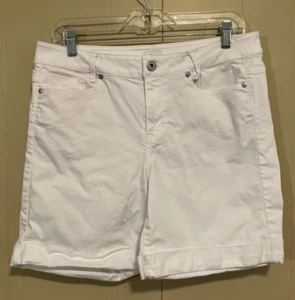Pantalones Cortos de Jean Jill Denim Blancos Bermudas Elastizados Enrollados 10 Usados en Excelente Condición - Imagen 1 de 7