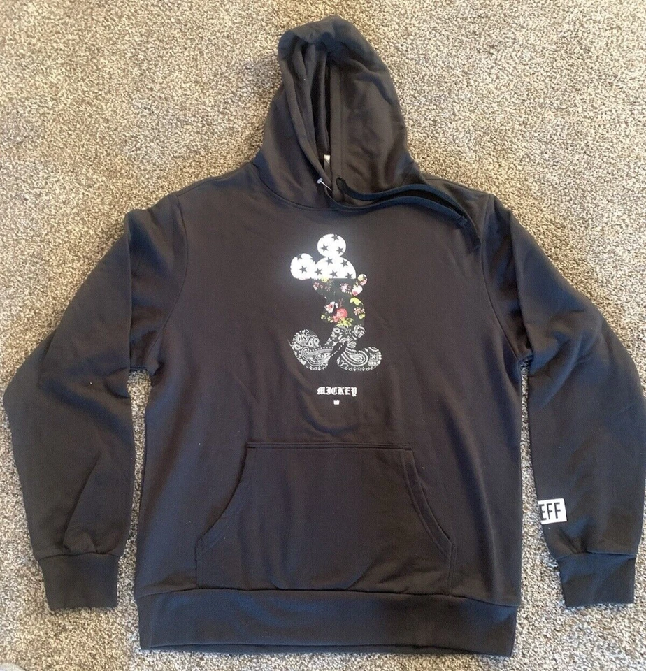 New Mickey Mouse Neff Sweater Mens L Black Hoodie Stars Bandana Floral Disney - Image 1 of 4