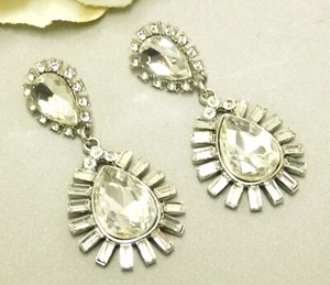 POSH CRYSTAL RHINESTONE TEARDROP DANGLE EARRINGS - Picture 1 of 4