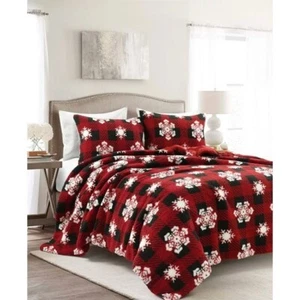 The Mountain Home Collection Snowflake Plaid Twin 2PC Comforter Set, Red - Picture 1 of 3