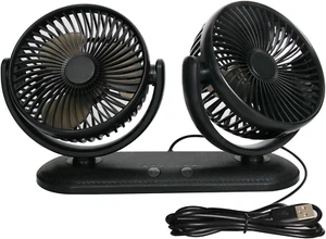 Car Fan Portable Dual Head Electric Vehicle Mounted USB 300 Degree Rotation Auto - Picture 1 of 12