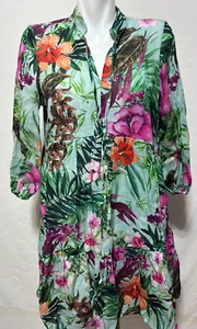 Le Regazze Women Small Tropical Linen Tiered Dress Green Floral Italy New NWT - Picture 1 of 7