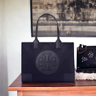 Tory Burch Large Ella Logo Black Nylon Patent Leather Tote Bag
