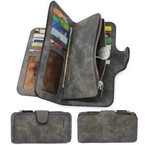 Billetera larga de cuero para hombre bolso plegable chequera organizador portatarjetas - Imagen 1 de 6