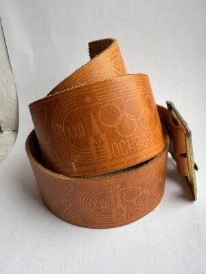 Vintage USSR Mens Brown Leather Belt Olympic Games Moscow 1980 XXII Olympic — 第 1/4 张图片