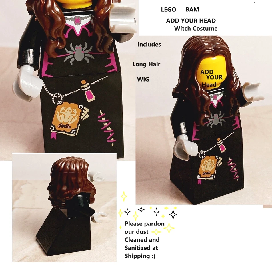 New LEGO BAM Torso Skirt LEGS Vampire Witch Warlock Wizard Spider FREE LONG HAIR - Image 1 of 1