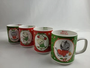 Vtg Kitten-Knits 1985 Morehead Christmas Coffee Mugs With Inside Writing Enesco - Picture 1 of 8