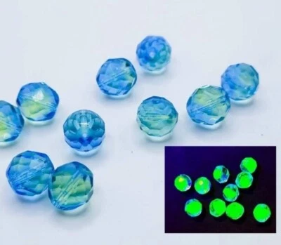 Bicolor Blue Uranium Glass Beads 6mm 8mm 10mm Czech Fire Polished 10pcs - Image 1 of 3