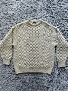 Sweaters of Ireland Womens Large Beige Pure Wool Chunky Cable Knit Vintage - Picture 1 of 9