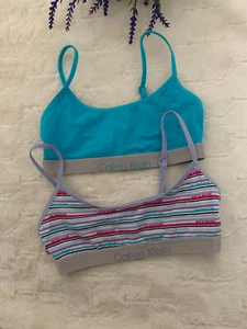 Calvin Klein Girls 2 Pack Cropped Bra size S (6/7) 95% Cotton - Picture 1 of 2