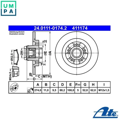 2x BRAKE DISC 24.0111-0174.2 FOR RENAULT KANGOO/Rapid/Express/GRAND/BE/BOP 1.5L - Image 1 of 4