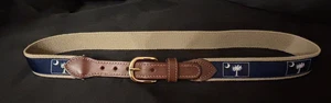 SC Palmetto State Gürtel Herren 34 Leder Canvas blau South Carolina Flagge Messing - Bild 1 von 5