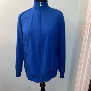 Cherokee Infinity Blue Scrub Jacket Women’s Sz XL Full Zip Pockets Long Sleeve - Picture 1 of 15