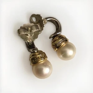 DAVID YURMAN 18K GOLD, SILVER METRO PEARL DIAMOND DROP EARRINGS, L 1” Wt 9.8 Gms - Picture 1 of 10