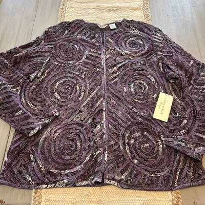 NUEVO CON ETIQUETAS Chaqueta Blazer Laura Ashley Púrpura Negra Cremallera Completa Círculos Arte Para Usar Talla 2X Foto 1 de 4