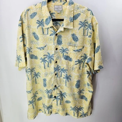 Trader Bay Hawaiian Shirt Men's XL Yellow with Pineapples and Palms island - Image 1 of 4