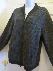 RALPH LAUREN Plus GRAY HOUNDSTOOTH Herringbone LAMBSWOOL SWEATER Cardigan 1X - Picture 1 of 1