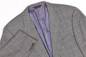 Vintage Gieves & Hawkes Gray Plaid Windowpane Silk/Wool Blazer Jacket 43 L - Picture 1 of 14