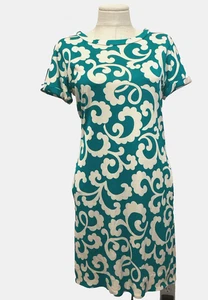 DIANE von FURSTENBERG Teal/White Knee Length Short Sleeve Silk Knit Dress Sz. 6 - Picture 1 of 8