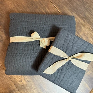 POTTERY BARN BELGISCHER FLACHS LEINEN HANDGEFERTIGT K/CK QUILT SET 2 KING SHAMS ~ SCHWARZ - Bild 1 von 7