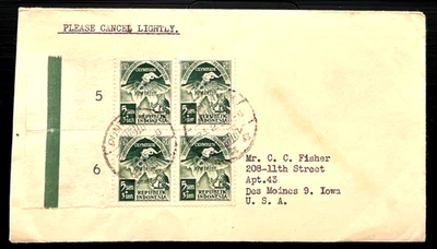 Indonesia: Cubierta a Iowa/Estados Unidos con Blok4 Olympiade ('51) Pontianak Pmk. Foto 1 de 2